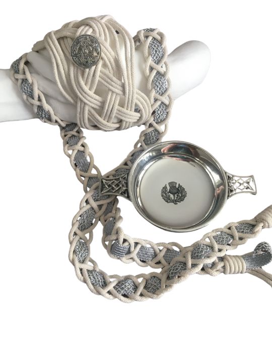 Gray and White Handfasting Cord and Pewter
Quaich